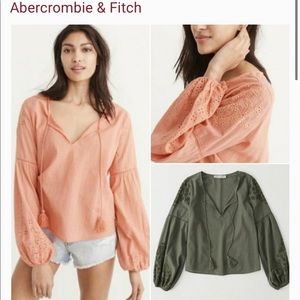 Abercrombie& Fitch Women Cutwork Peasant Top